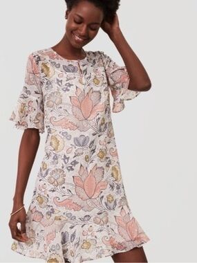 LOFT Floral Swing Dress in Blush, Cream & Yellow